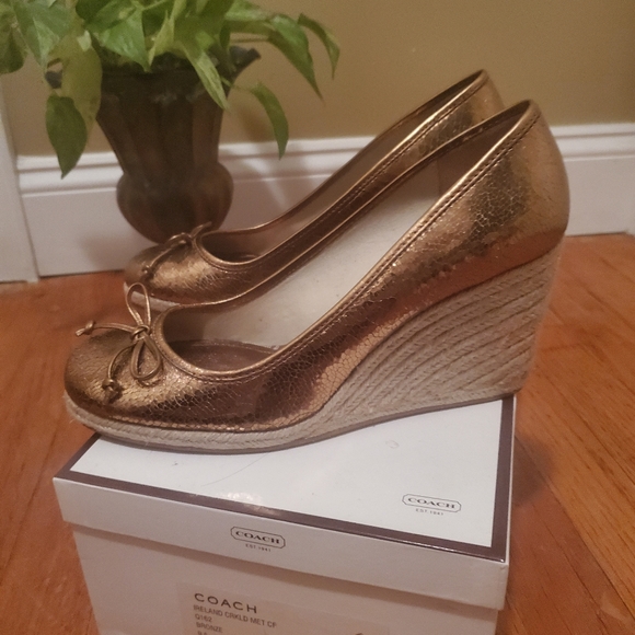 Coach Leather Raffea Wedge Heel US 9.5 Bronze - Picture 2 of 8